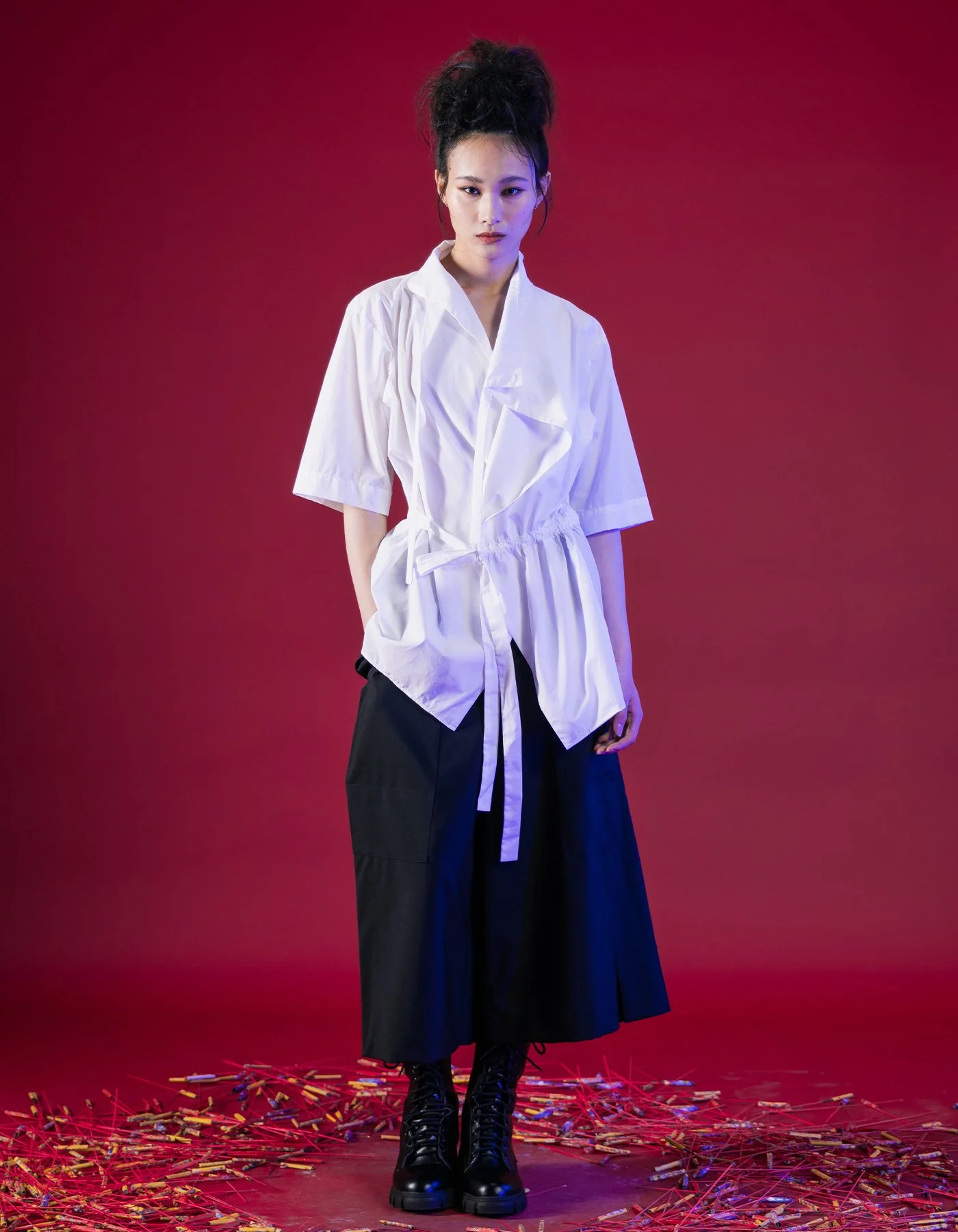 INF Kimono Style Deconstructed Shirt With Short Sleeves — INF